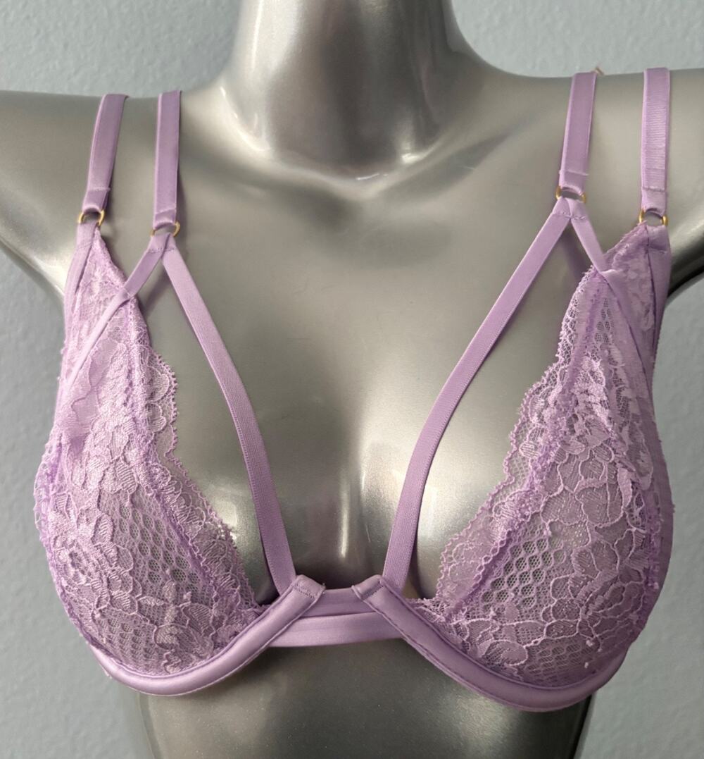 Victoria's Secret Bra Very Sexy Low Cut Demi Purple Strappy Unlined 34D